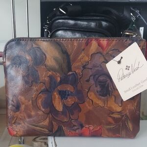 Patricia Nash Brown Floral Painted Leather Wristlet